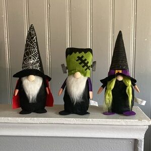 NWT- Set of 3- Dracula, Frankenstein & Witch- Halloween Gnome Decorations 🧛🔩🧙